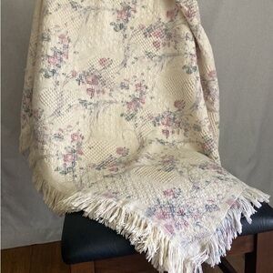 Vintage Throw Blanket Afghan Woven Cotton Shabby